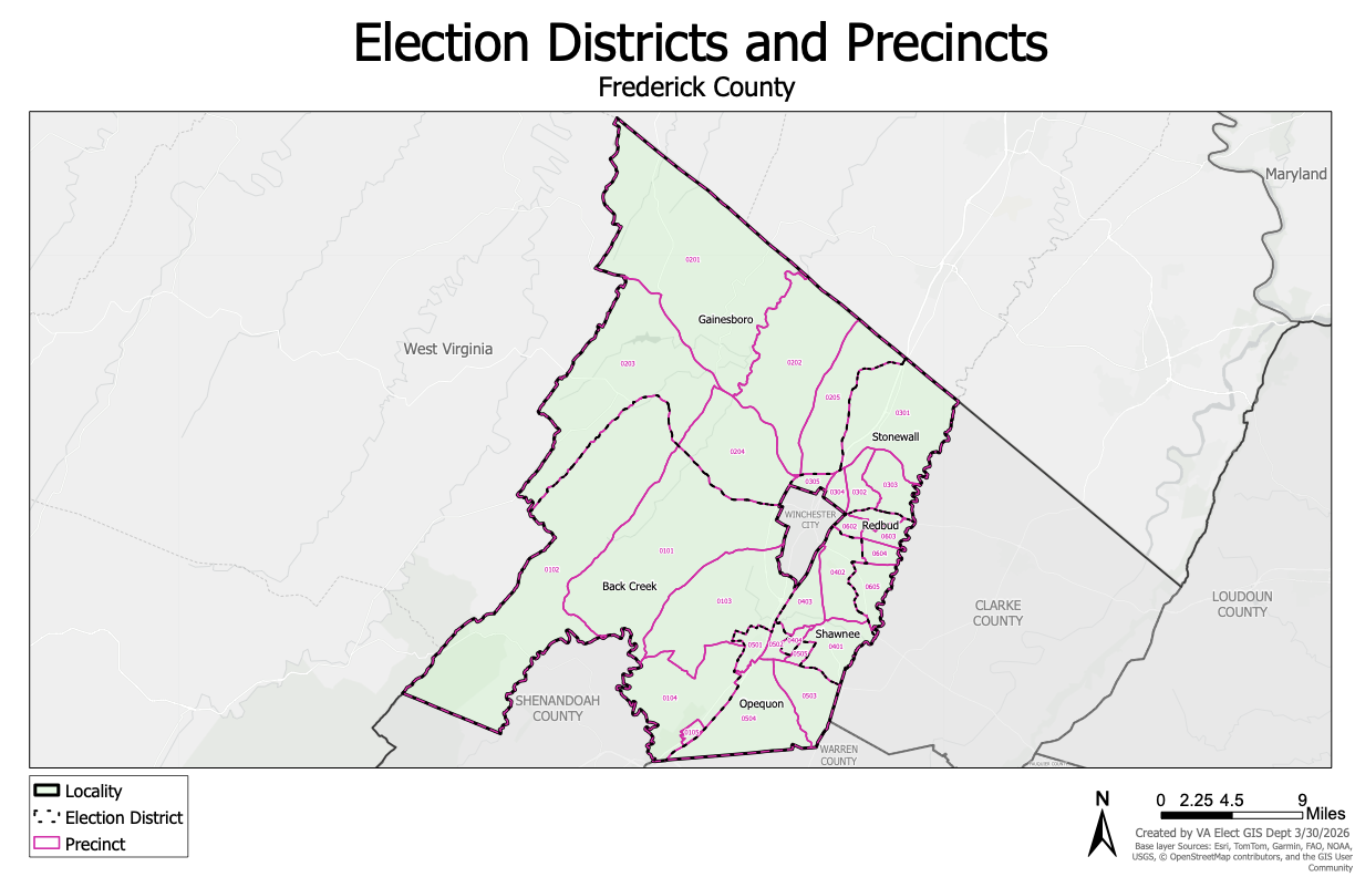 Frederick County election district map highlighting the Redbud district area